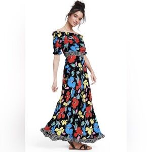 Designer RIXO x Target Black Floral, Ruffle Off-Shoulder Maxi Dress